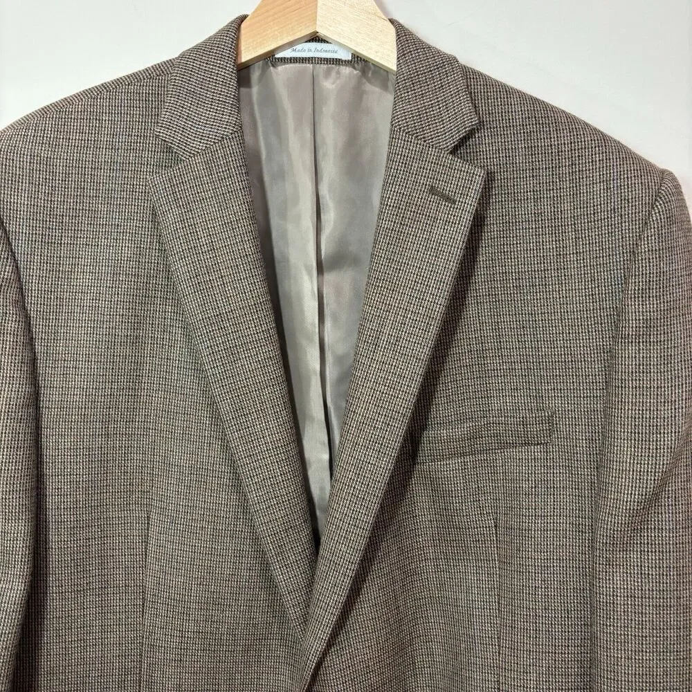 Chaps Ralph Lauren Men's Brown Check 100% Wool Sport Coat Blazer 48L 2-Button